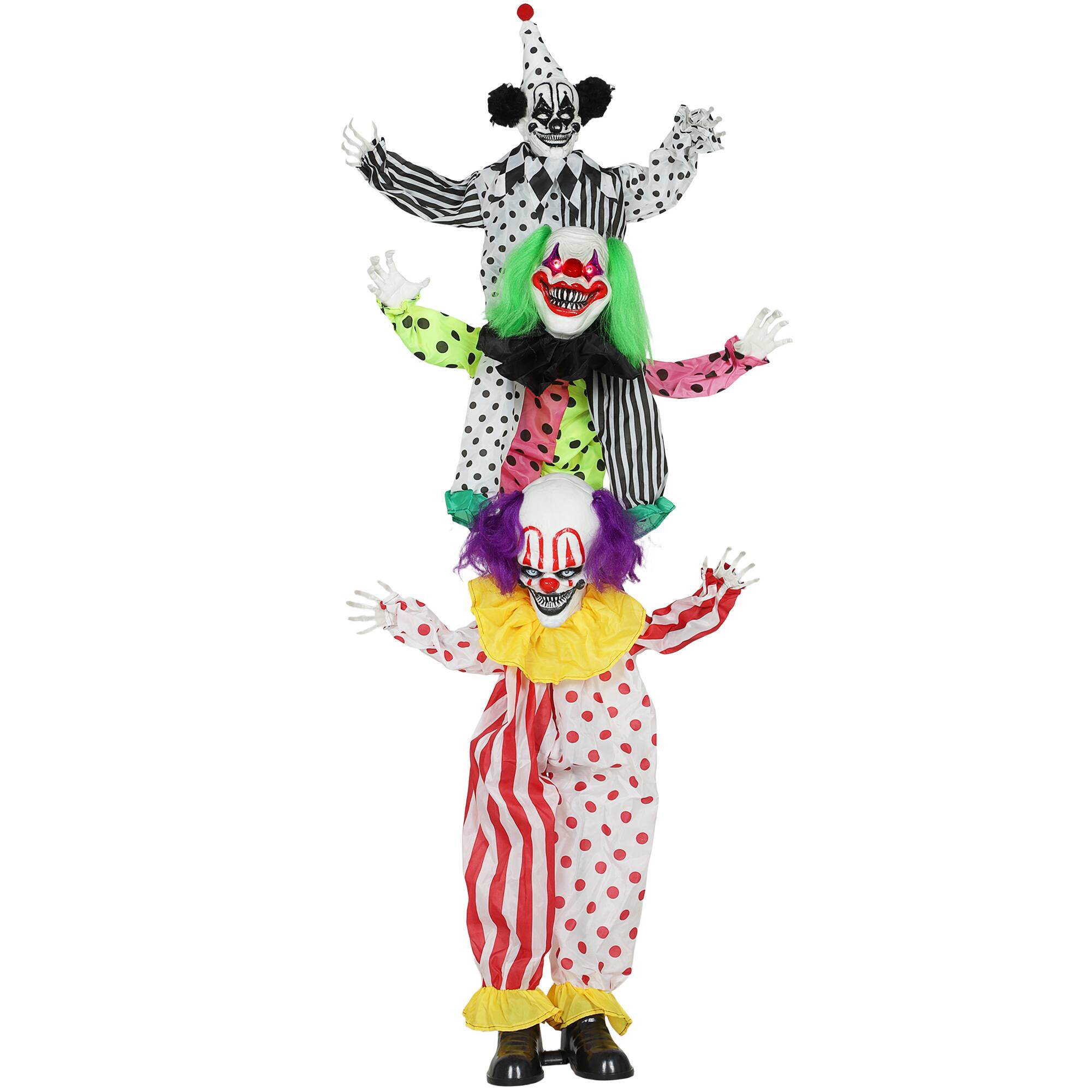 Front. Outsunny - Stackable Halloween Animatronics Clown with Light Up Eyes, Sound Activated Scary Clown Halloween Decorations for Indoor - Multi-Coloured.