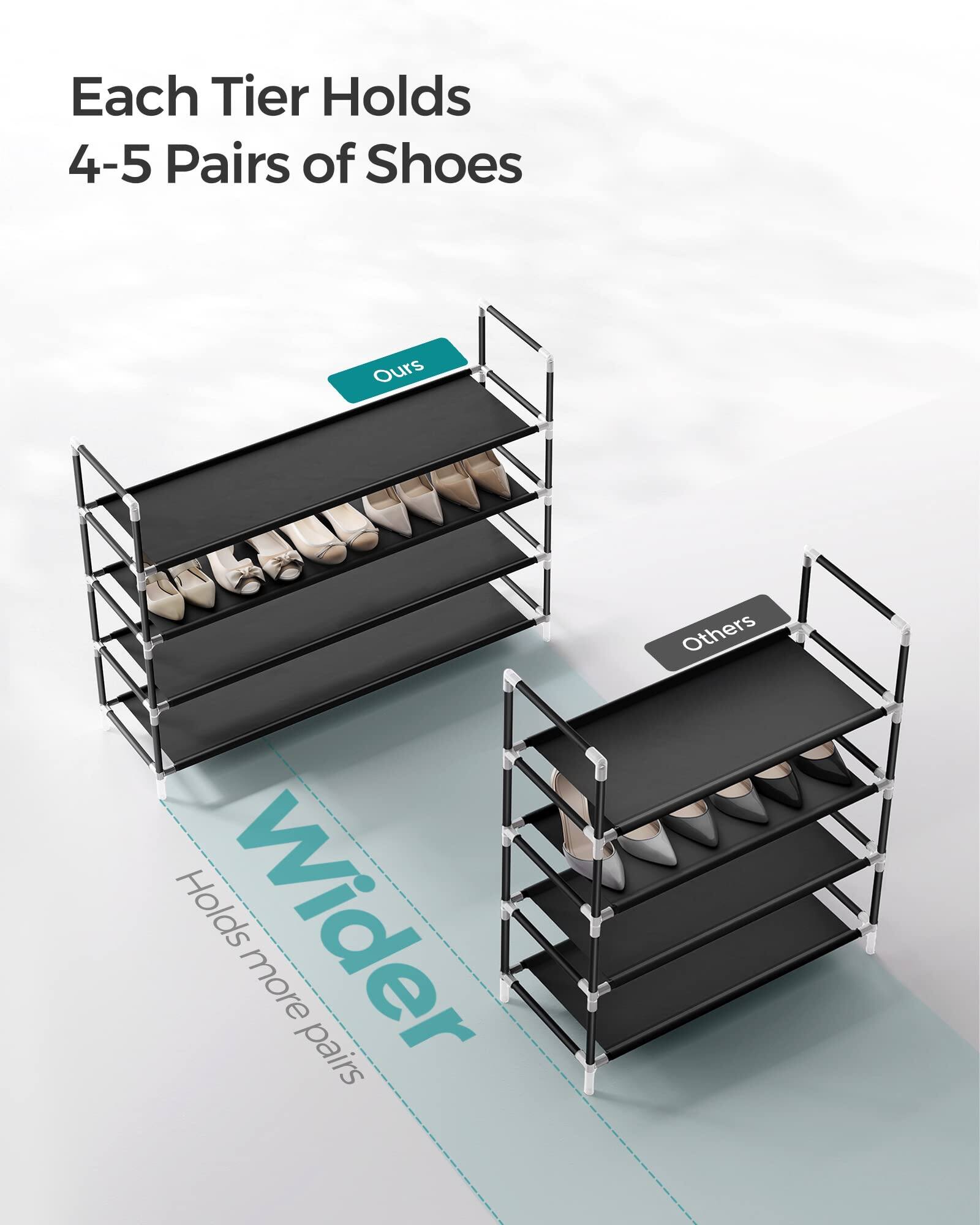 Each Tier Holds 4-5 Pairs of Shoes

Ours

Others

wider
Holds more pairs