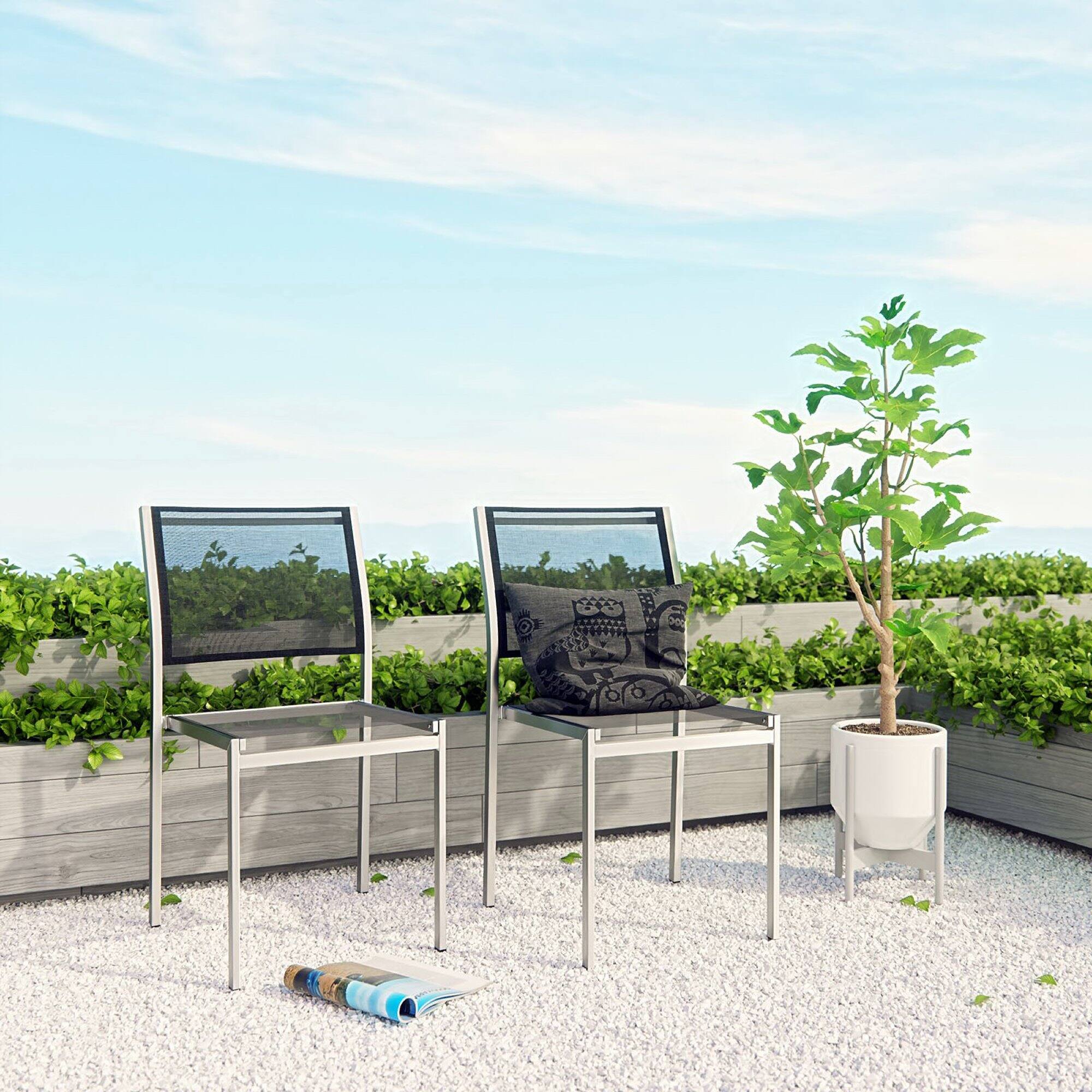 Front. Modway - Shore Outdoor Patio Aluminum Side Chair Set of 2 by Modway - Silver Black.