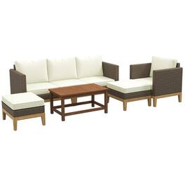 Resenkos - 5-Piece Rattan Sofa Set, Outdoor Sectional Furniture - White