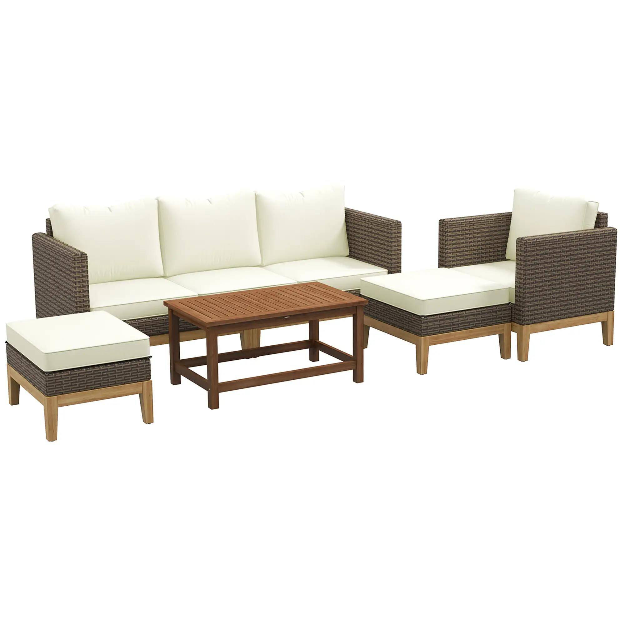 Front. Resenkos - Resenkos 5-Piece Rattan Sofa Set, Outdoor Sectional Furniture, White - White.