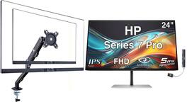 HP - Series 7 Pro 24" FHD IPS Monitor, 5ms Response Time, Anti-Glare, HDMI w/DKZ Hub & Ergoflexy Single Mount Arm - Black/Silver