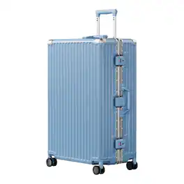 Brick Attic - 28 Inch Luggage PC+ABS Aluminum Frame Zipperless Checked Luggage Hard Shell Suitcase with TSA Lock Double Spinner Wheels - Blue