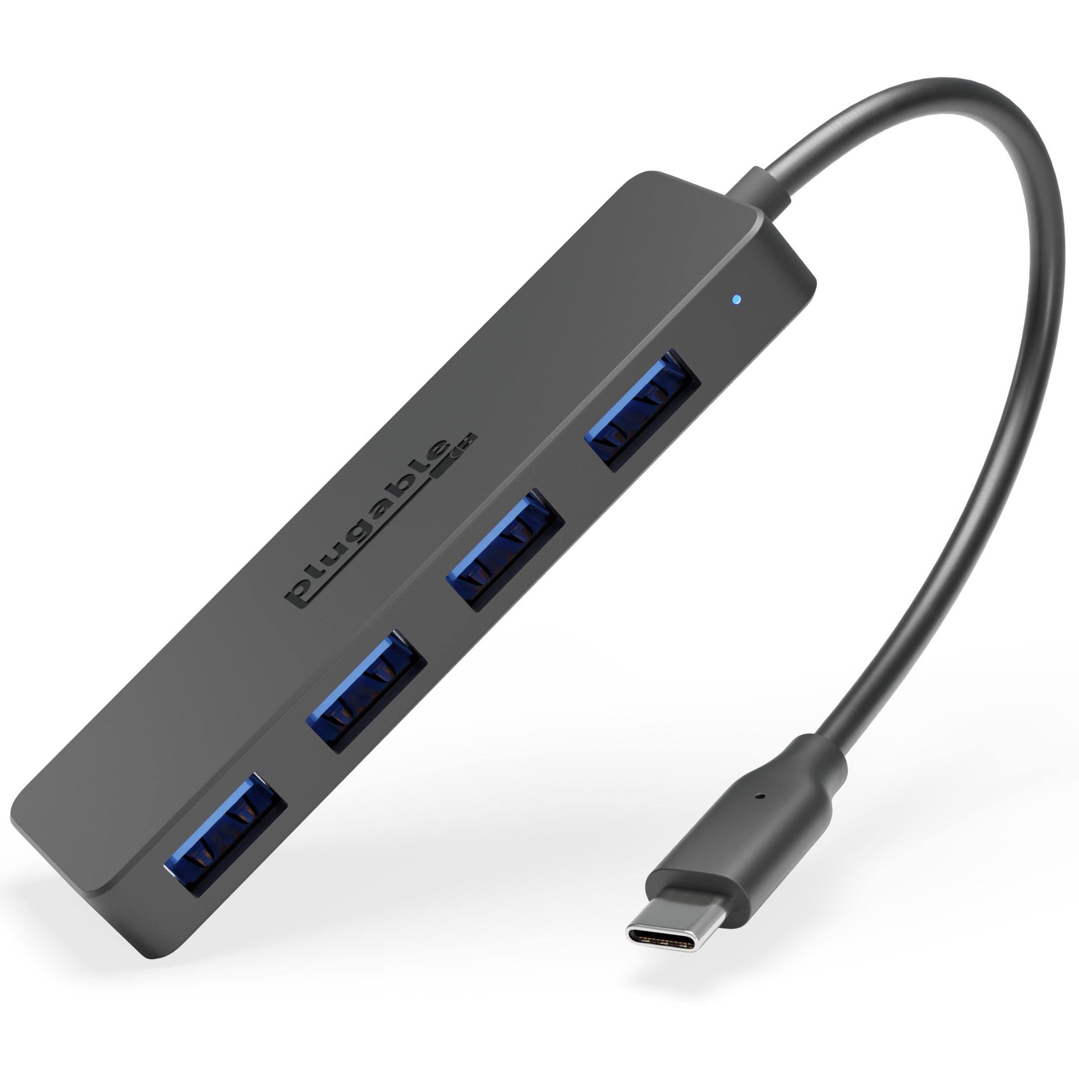 Front. Plugable - USB C to USB Adapter Hub, 4 Port USB 3.0 Hub, USB Splitter for Laptop - Black.
