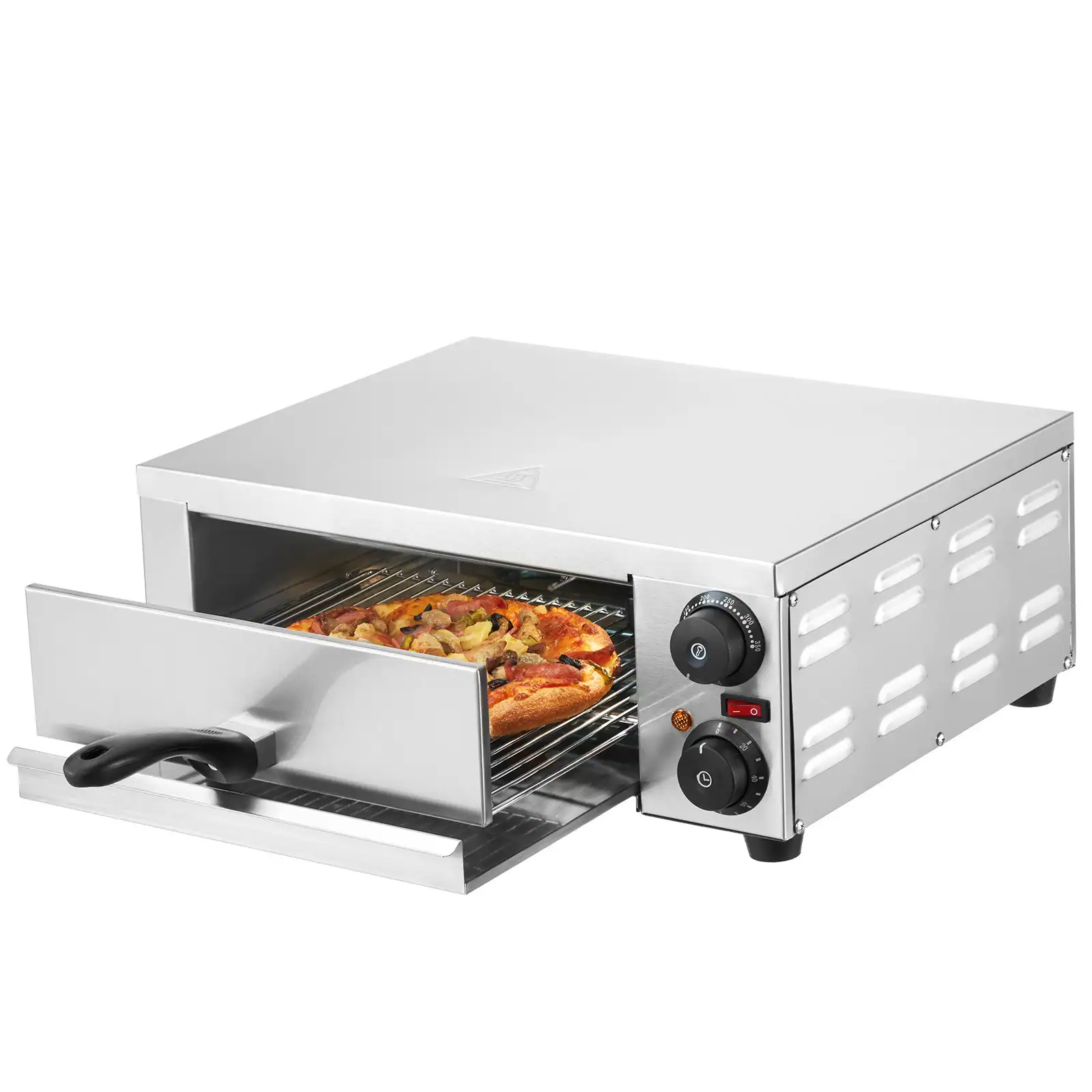 Front. Glintex - 12in Electric Pizza Oven Countertop, Adjustable Temp 1500W with 120min Timer for Home Use - Silver.