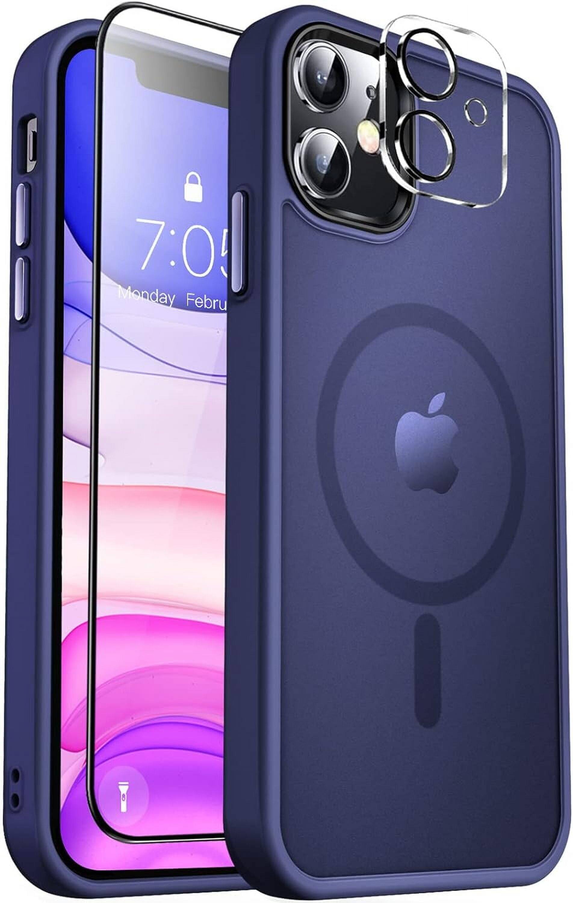 Entronix - iPhone 12 Protection Bundle - Magnetic Translucent Matte Case with Screen and Camera Lens Protectors - Navy