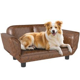Pawhut - Pet Sofa Bed Couch, Foldable Cat Lounger PU Leather Cover, 39" x 21.75" x 17.75", Expandable to 52" x 30.25" x 7" - Brown