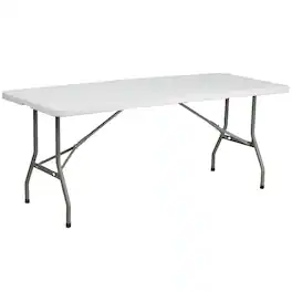 Alamont Home - 6-Foot Bi-Fold Plastic Folding Table - Granite White