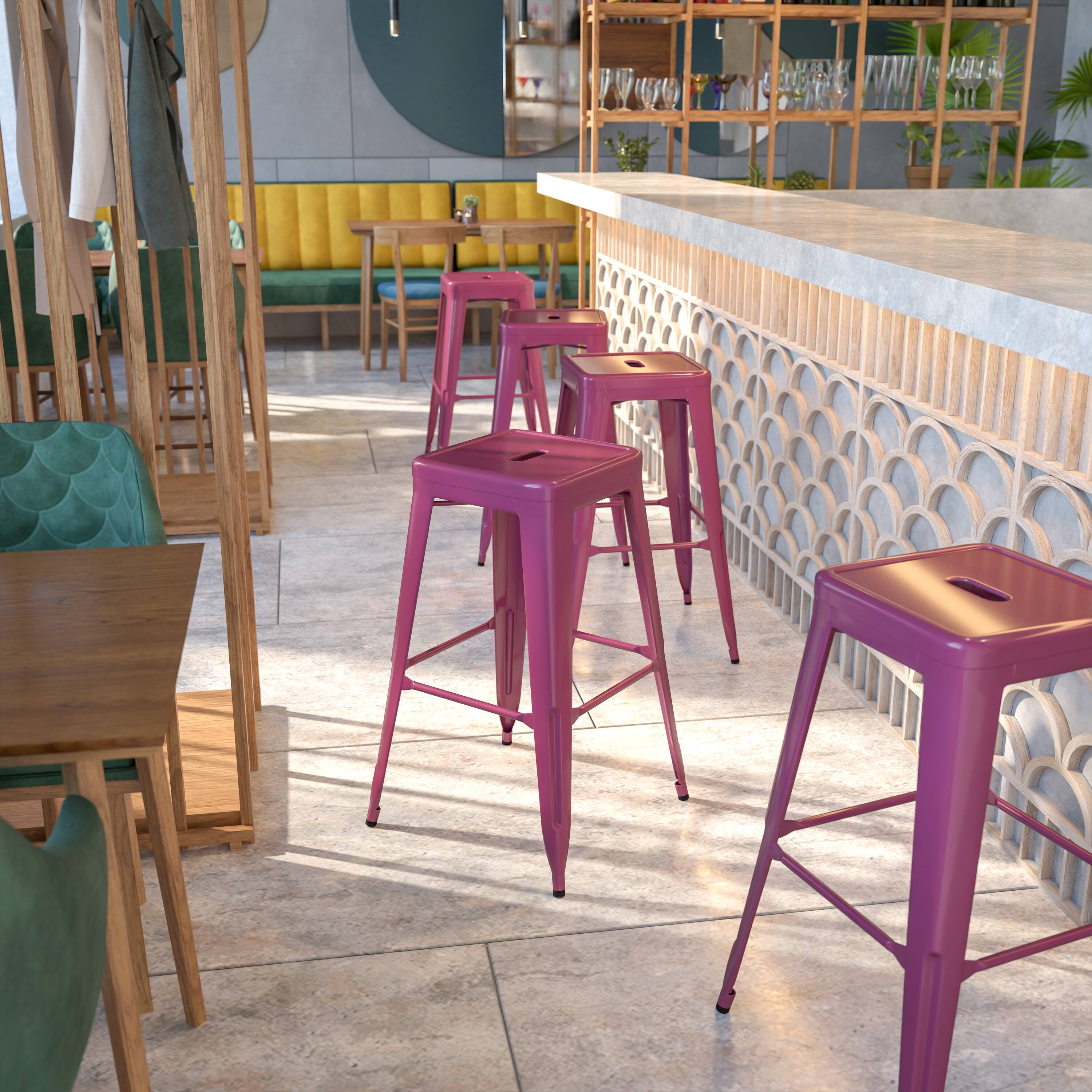 Alt View 1. Emma + Oliver - Commercial Grade 30"H Backless Metal Indoor-Outdoor Barstool with Square Seat - Purple.