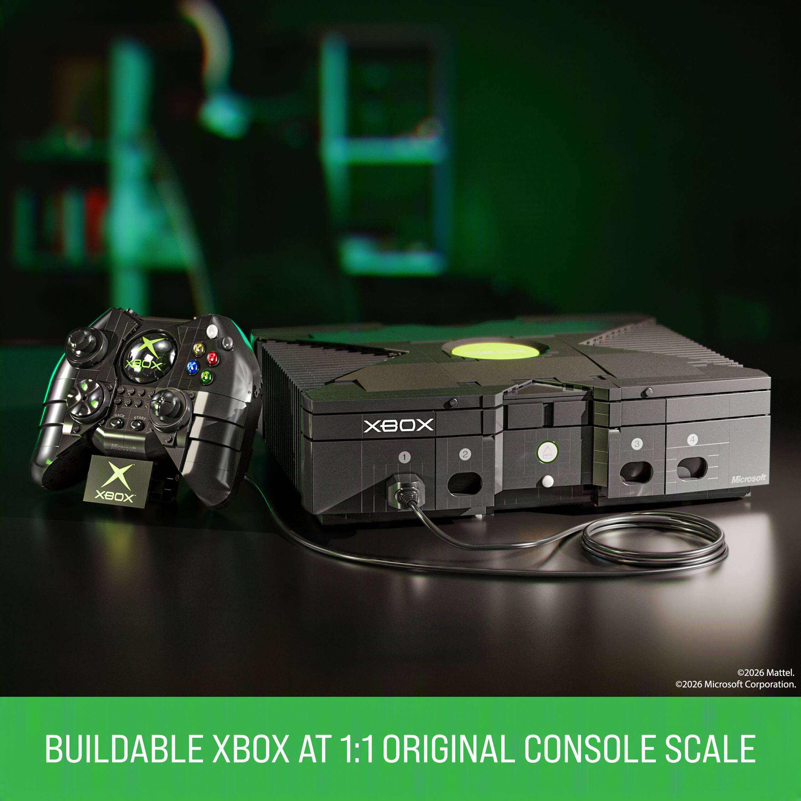 XBOX  
KI  
XBOX  
ph X XBOX  
XBOX  
2  
3  
Microsoft  
2026 Mattel. 2026 Microsoft Corporation.  
BUILDABLE AT 1:1 ORIGINAL CONSOLE SCALE