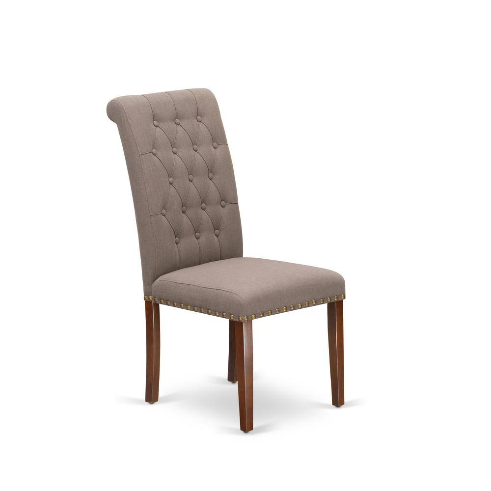 Alt View 2. East West Furniture - Bremond Dining Chairs - Dark Coffee Color Linen Fabric, Wooden Mahogany Finish Legs Modern Dining Room Chairs - Set of 2 - Brown.