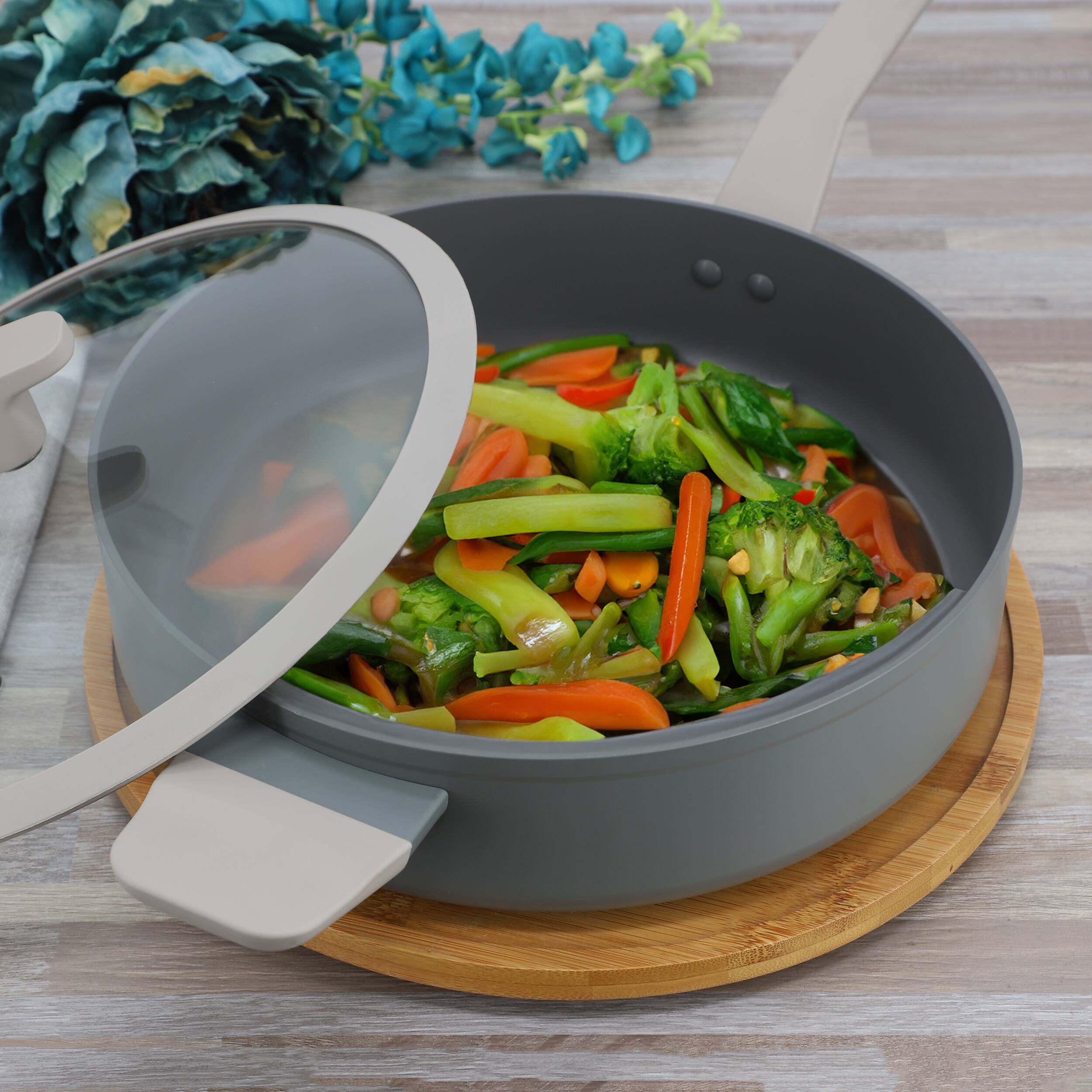 Alt View 5. Oster - Oster Ambrose 4.5 Quart Nonstick Aluminum Saute Pan with Lid in Matte Grey - Grey.