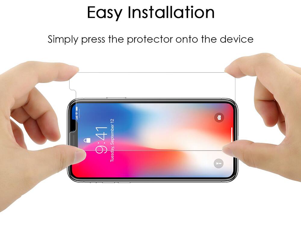 Easy Installation  
Simply press the protector onto the device  

9:41  
Tuesday, September 12