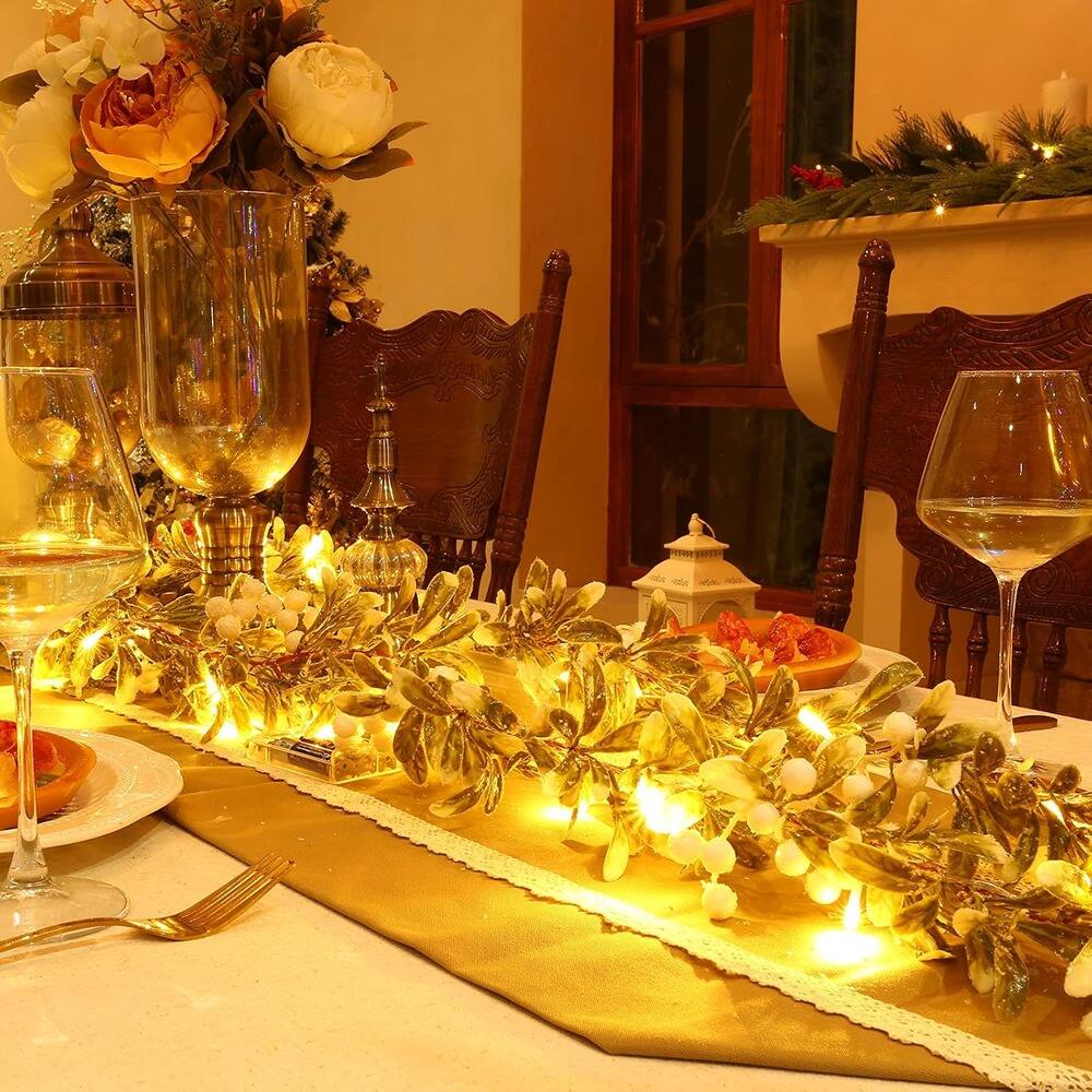 Back. PARKER SLATER - Christmas Garland with Lights, 5.9FT Battery Prelit White Berry Garland - White.