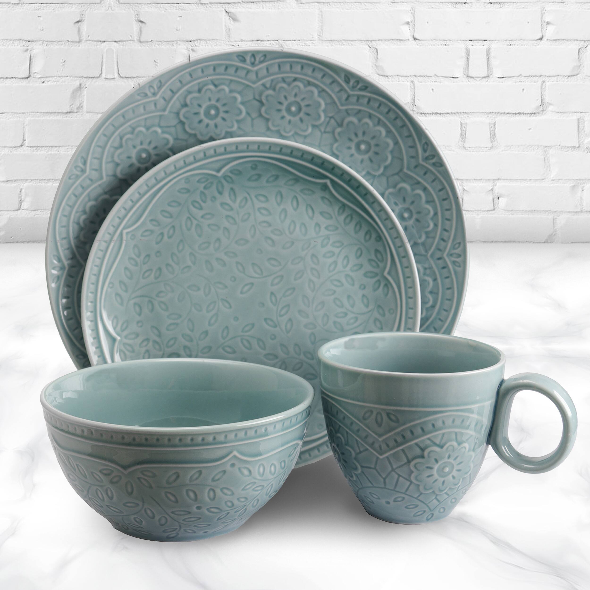 Alt View 1. Gibson - Gibson Elite Alemany 16-Piece Dinnerware Set, Aqua - Aqua.