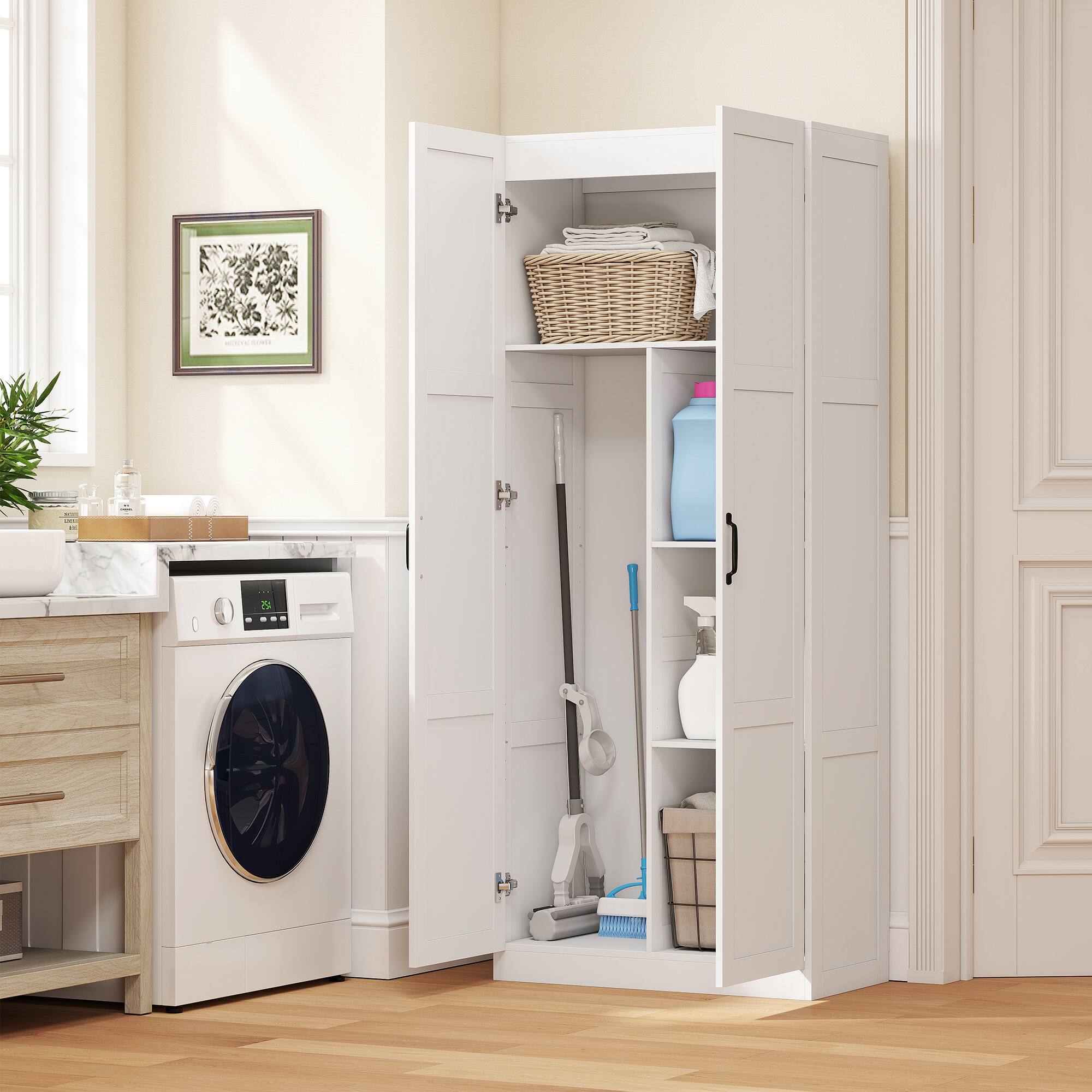 Alt View 7. Homcom - Pantry Cabinet, 71" Tall Kitchen Pantry Storage Cabinet with Soft-Close Hinges - White.