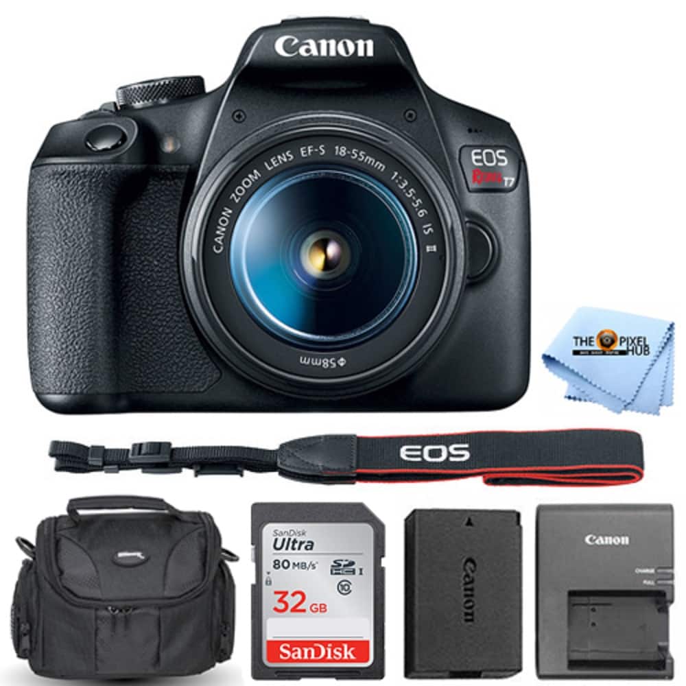 Canon - EOS Rebel T7 DSLR with 18-55mm IS II 2727C002 + 32GB + Gadget Bag Bundle