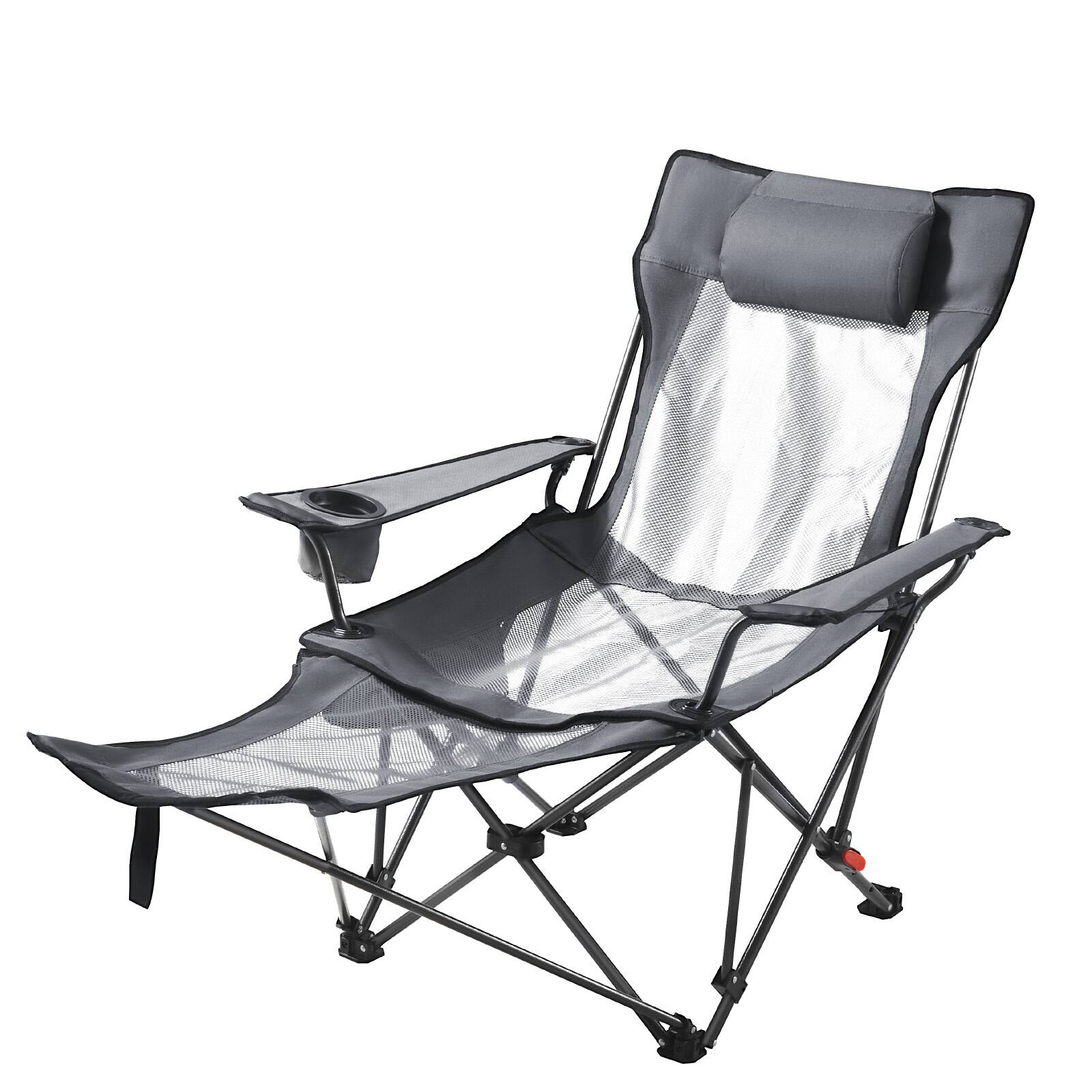 Alt View 5. VEVOR - Reclining Camping Chair, 4 Adjustable Positions, Portable Folding Lounger for Adults, Mesh Beach Chair with Headrest - Grey.