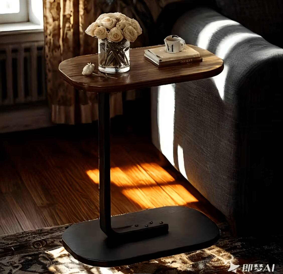 Alt View 3. WG - Modern C Shaped Side Table for Small Spaces Wood Coffee Table with Walnut Black White Top for Sofa and Bed Top Tabletop - Walnut.