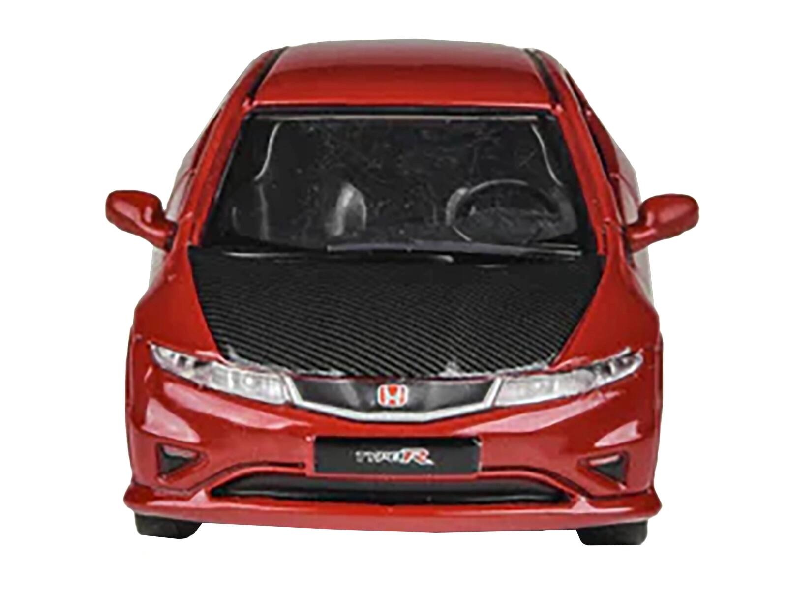 Left. Paragon - 2007 Honda Civic Type R FN2 Milano Red with Carbon Hood 1/64 Diecast Model Car by Paragon Models - Red.