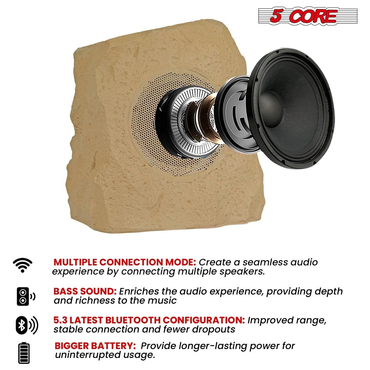 5 CORE MULTIPLE CONNECTION MODE: Create a seamless audio experience by connecting multiple speakers.  
BASS SOUND: Enriches the audio experience, providing depth and richness to the music.  
5.3 LATEST BLUETOOTH CONFIGURATION: Improved range, stable connection, and fewer dropouts.  
BIGGER BATTERY: Provides longer-lasting power for uninterrupted usage.