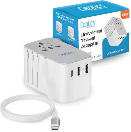 CepTics
Universal Travel Adapter
For use in over 150 countries
Universal Outlet
45W
CepTics
Universal B C Cable
45W
CepTics
Universal Travel Adapter
For use in over 150 countries
Universal Outlet
45W
CepTics
Universal B C Cable