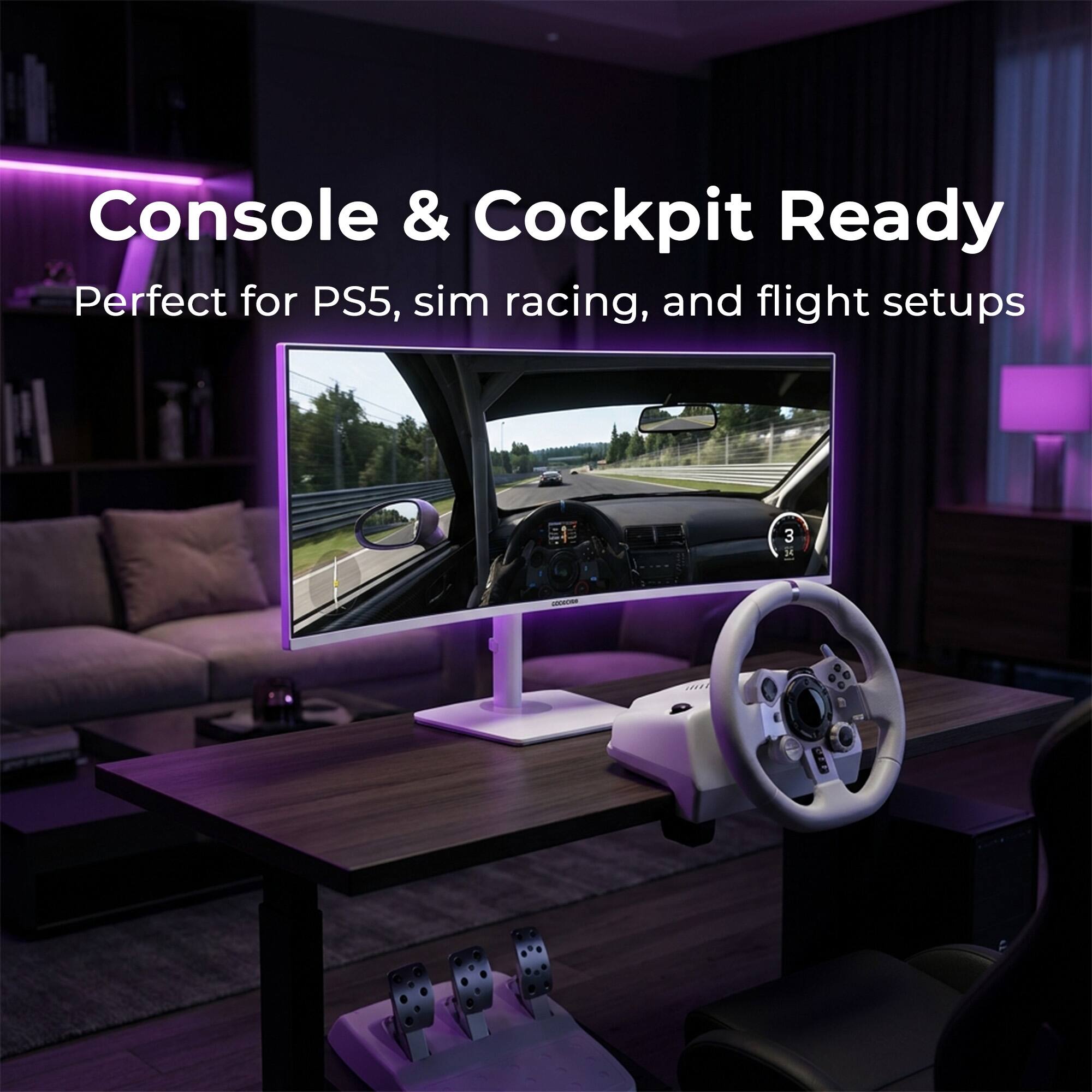 Console & Cockpit Ready  
Perfect for PS5, sim racing, and flight setups