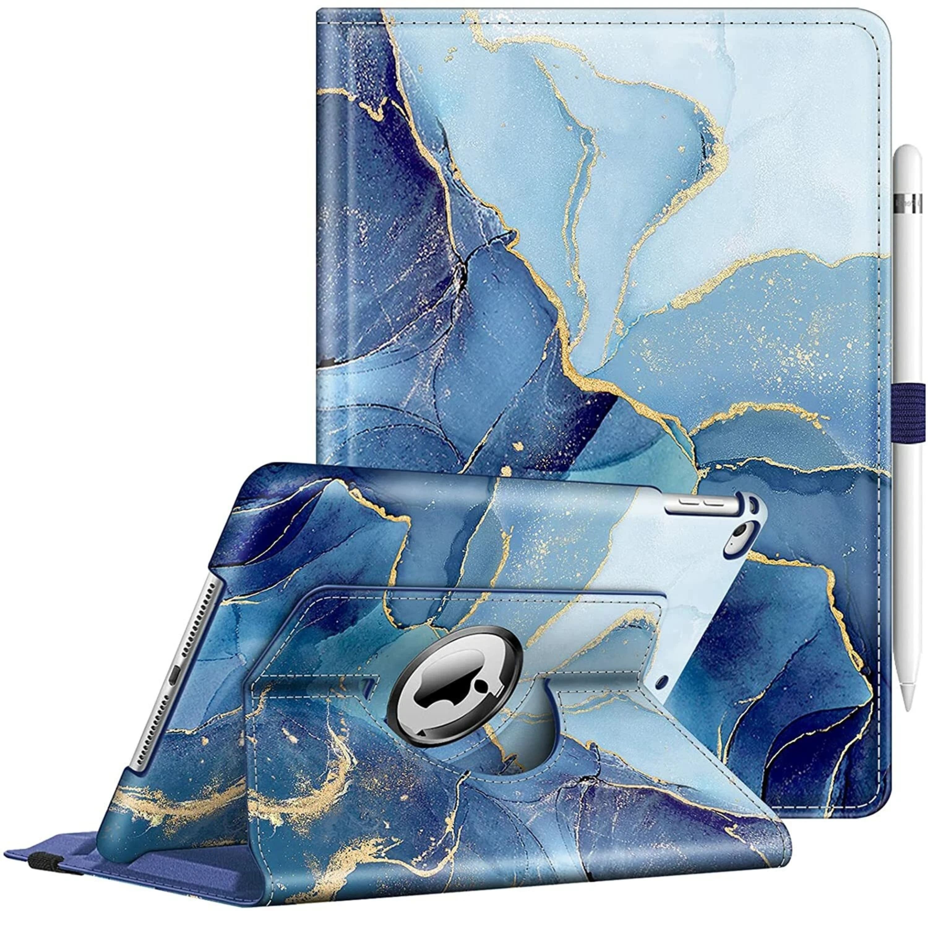 Kitcheniva - Full Rotation Folio Case For iPad 9.7 Inch 6th And 5th Gen With Multi Angle Stand - Ocean Marble