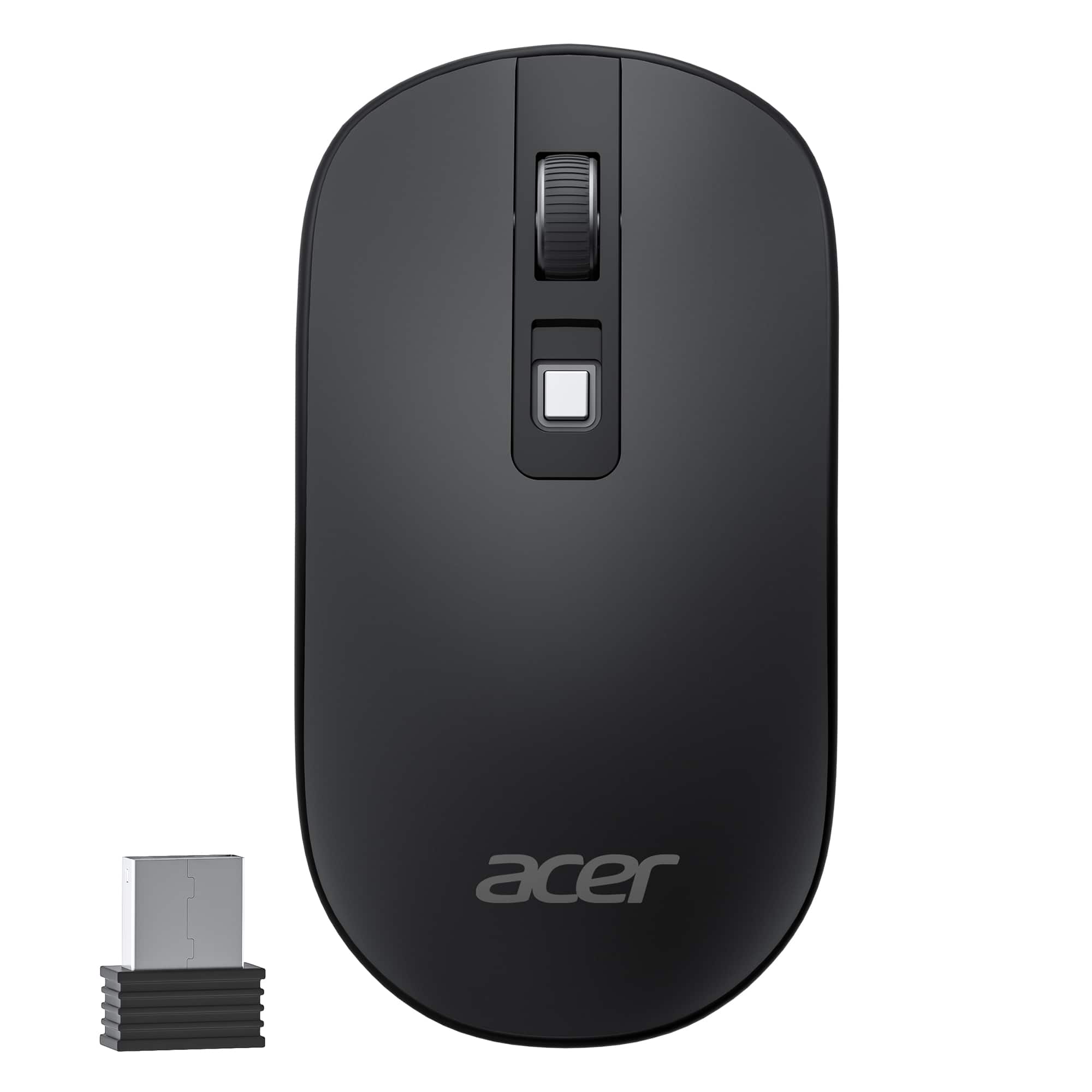 Front. Acer - Computer Mouse Wireless, 2.4G Slim USB Wireless Mice with USB Receiver, 800/1200/1600 Adjustable DPI - black.
