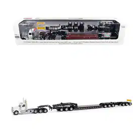 Peterbilt 589 Tridem-Axle w/Cab and Hydraulic Detachable Trailer w/Jeep & Booster White 1/64 Model by Diecast Masters