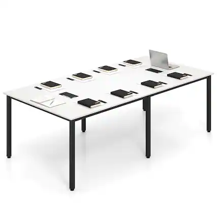 Front. Costway - Costway 1 PCS 95" x 48" Large Meeting Table Seats up to 10 People 2 Cable Grommets for Office - White.