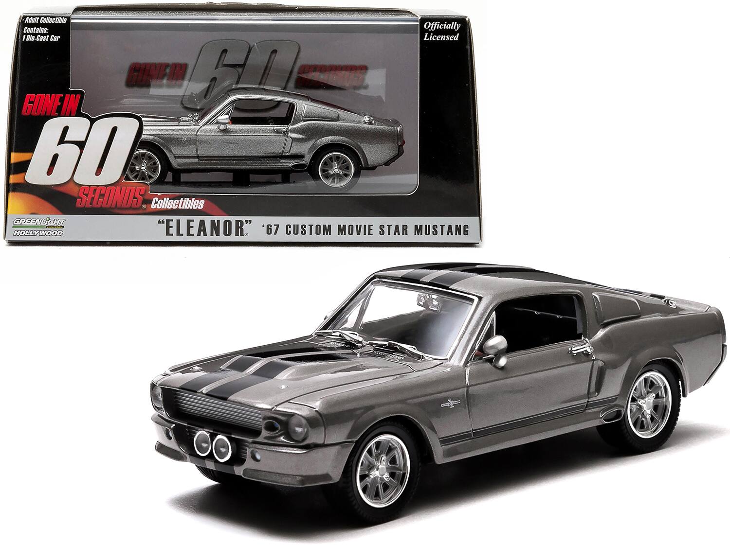 1967 Ford Mustang Custom "Eleanor" Gray Met. w/ Black Stripes "Gone in 60 Seconds" (2000) Movie 1/43 Model by Greenlight
