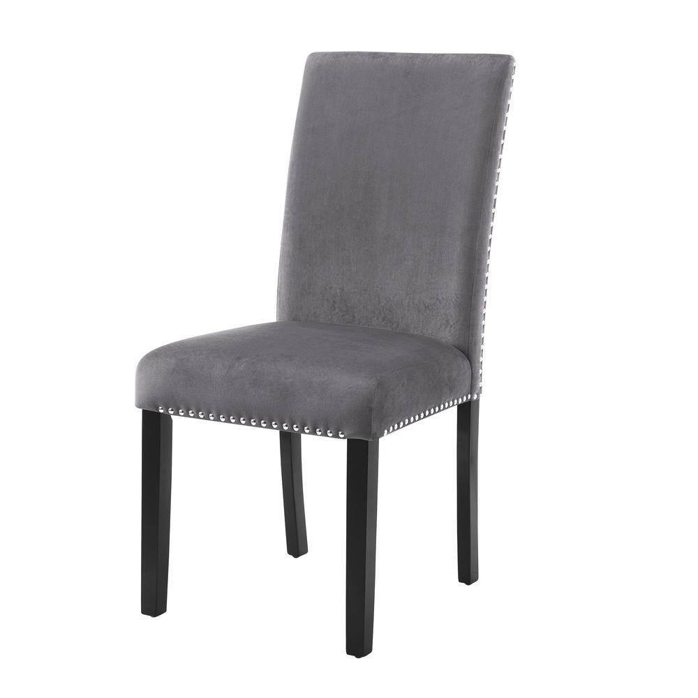 Alt View 1. New Classic Furniture - Furniture 37.75" Velvet & Wood Dining Chair in Gray (Set of 2) - Grey.