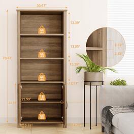 GARVEE - 5-Tier 70" Tall Farmhouse Bookshelf with Doors,Adjustable Shelf and Stable Legs– Storage Cabinet for Living Room - Walnut