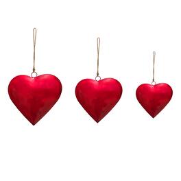 Manhattan Lane - Myri Decorative Metal Heart Wall Decor Set of 3, Classic with Jute Hanging Rope, 12, 9.5, 7 Inches - Red
