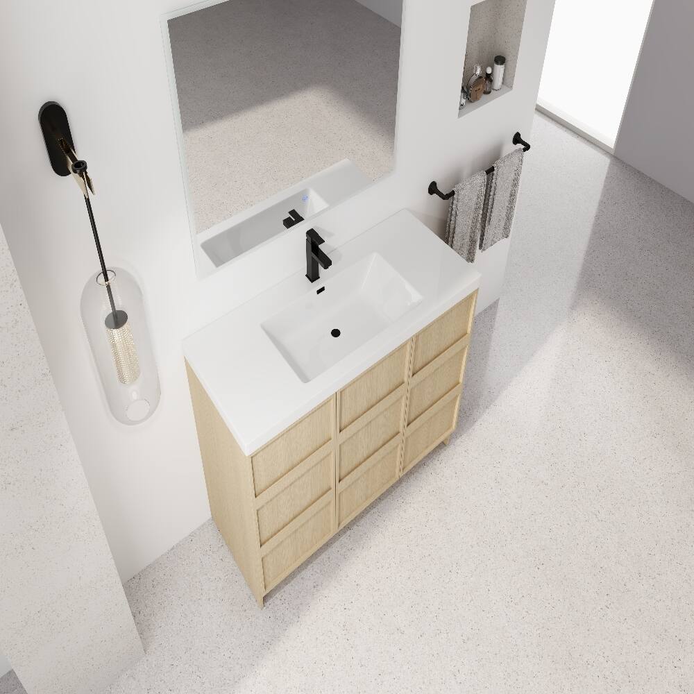 Alt View 1. Loheer - Loheer 48 inch freestanding bathroom vanity with resin sink, Dune Oak - Oak.