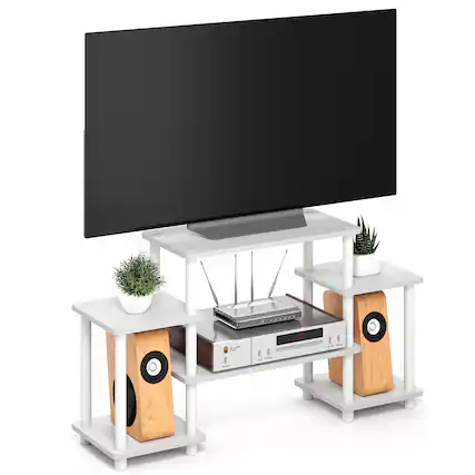 Front. Furinno - TURN-N-TUBE TV Stand, Entertainment Center with Open Shelves for TV up to 32 Inch, Toolless TV Console with Raised Top - White/White.