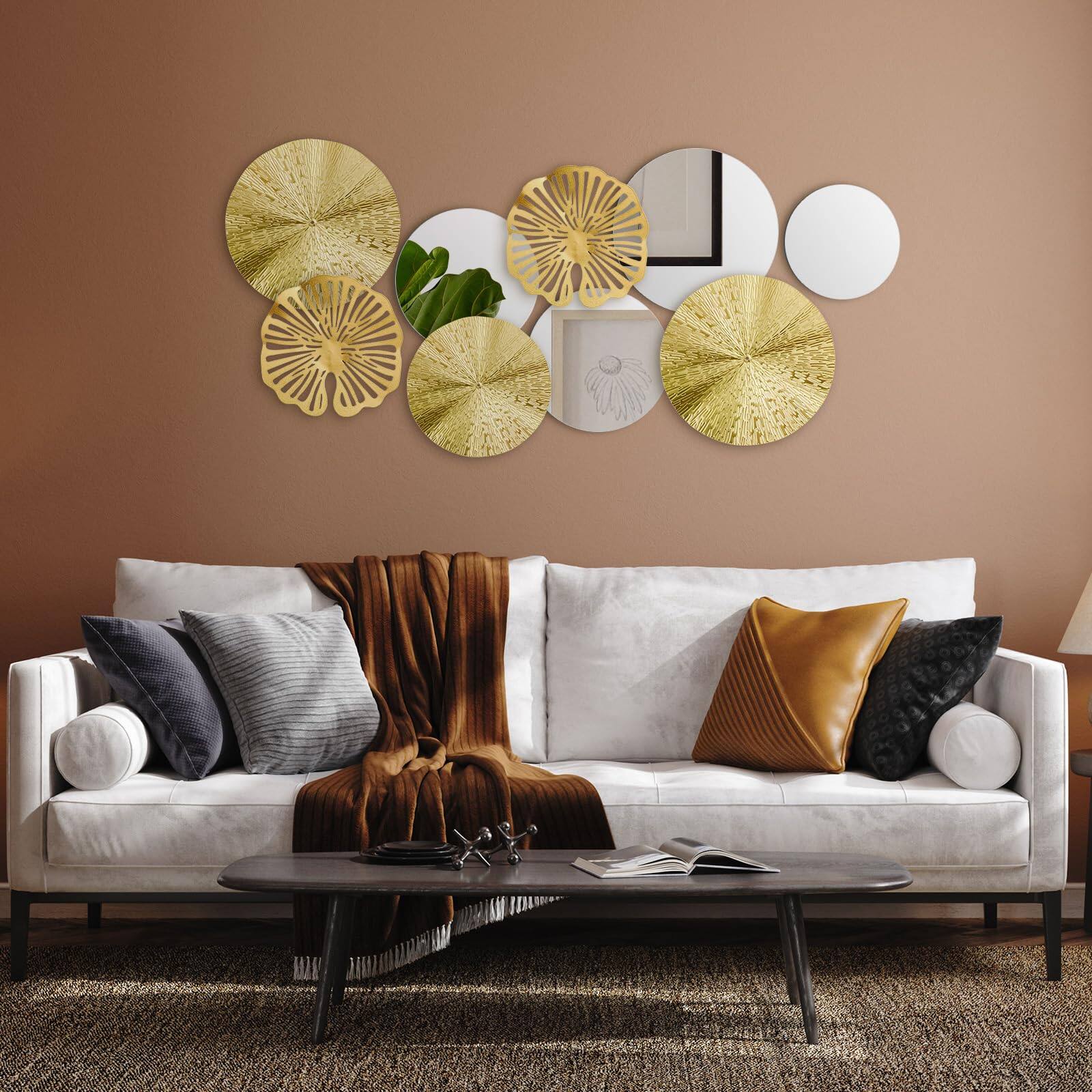 Alt View 5. TECH SAFARI - Circle Mirrors Metal Home Decor Wall Decorative Modern Round Accent Art Sculpture Hanging Decorations For L - Silver.