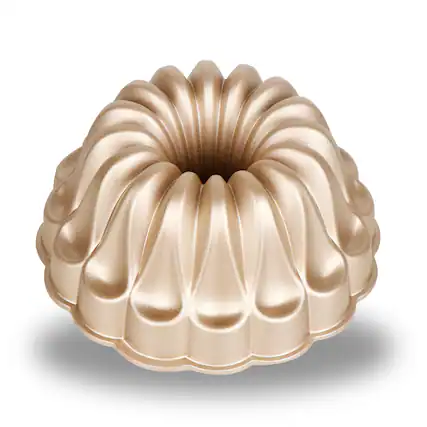 Front. Baker's Secret - Baker's Secret Fluted Cake Pan, Cast Aluminum 2 Layers Nonstick Coating (Fountain) - Champagne Gold.