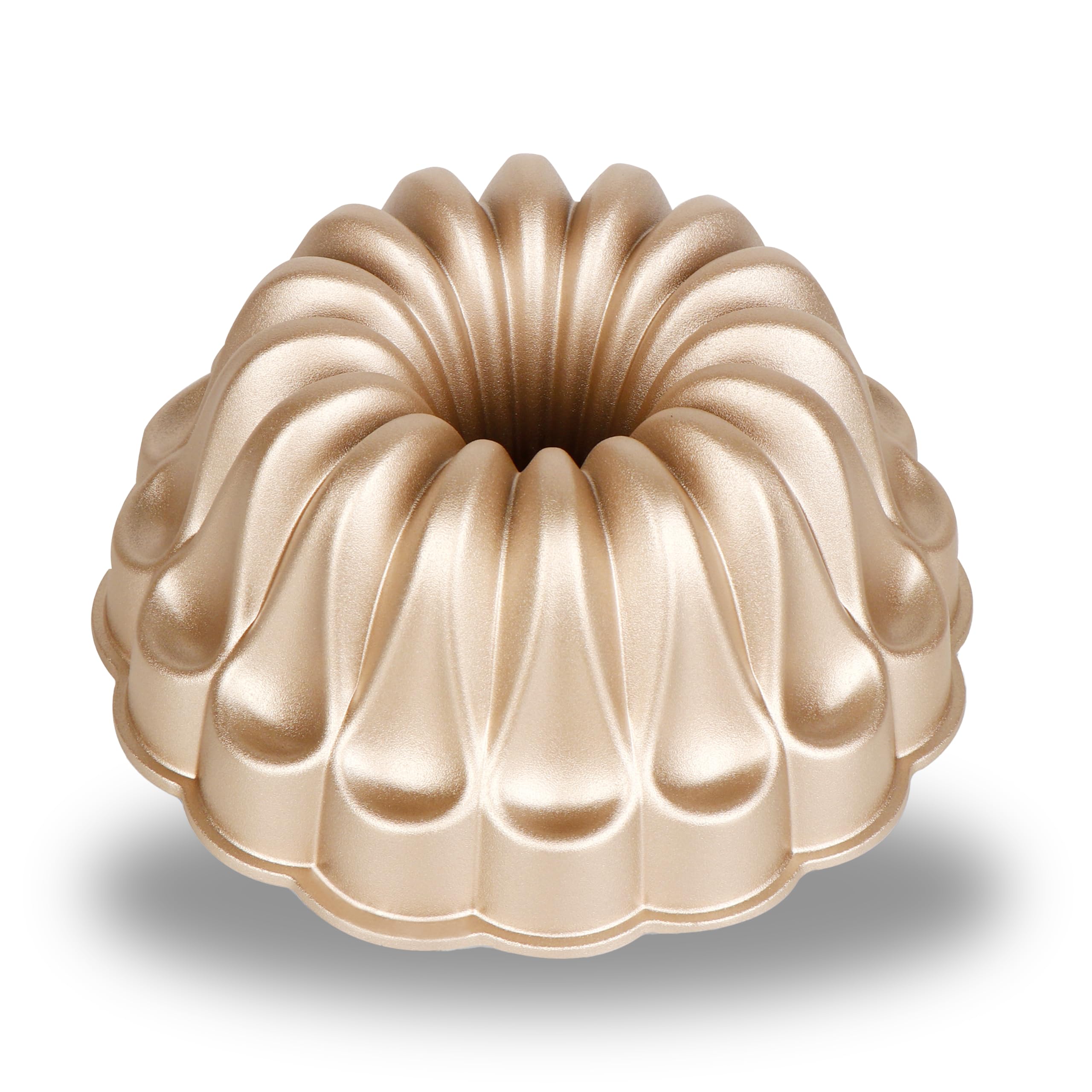 Front. Baker's Secret - Baker's Secret Fluted Cake Pan, Cast Aluminum 2 Layers Nonstick Coating (Fountain) - Champagne Gold.