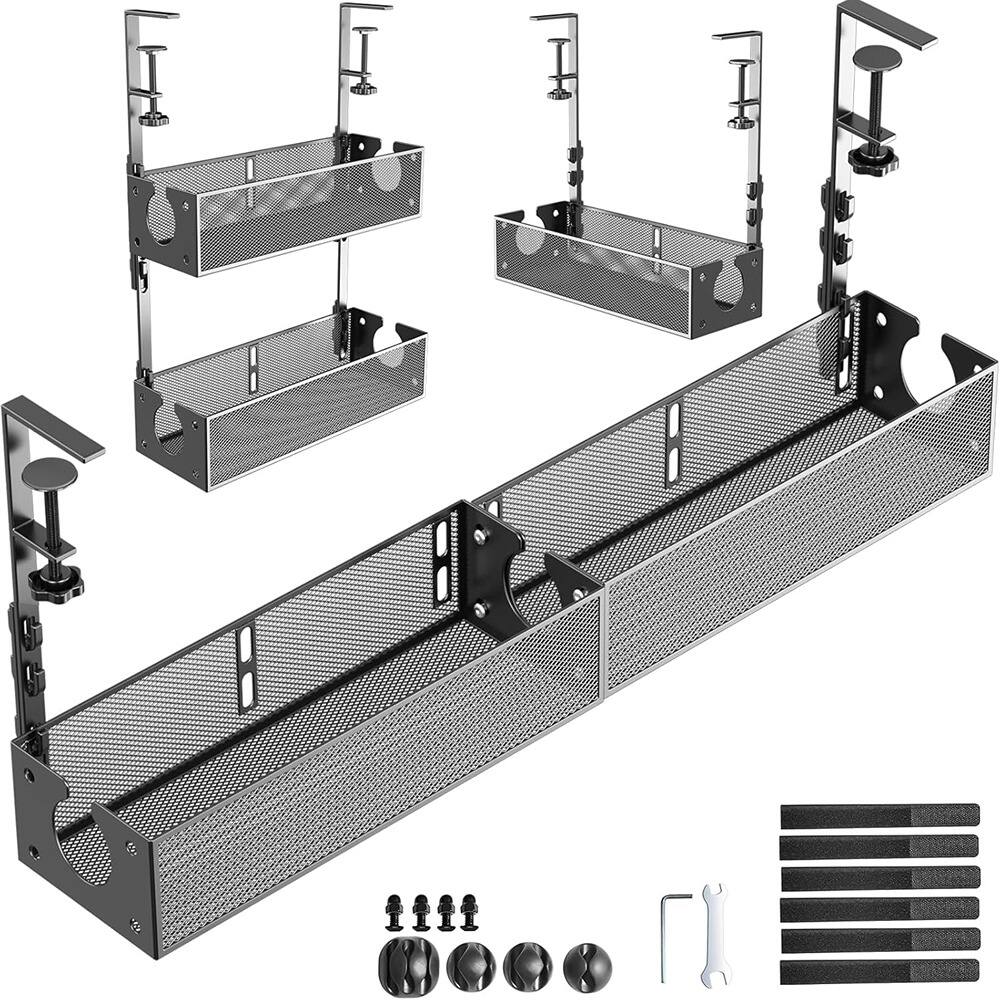 Front. RTMB - Multi-Model Under Desk Cable Management 2 Pack Metal - Black.