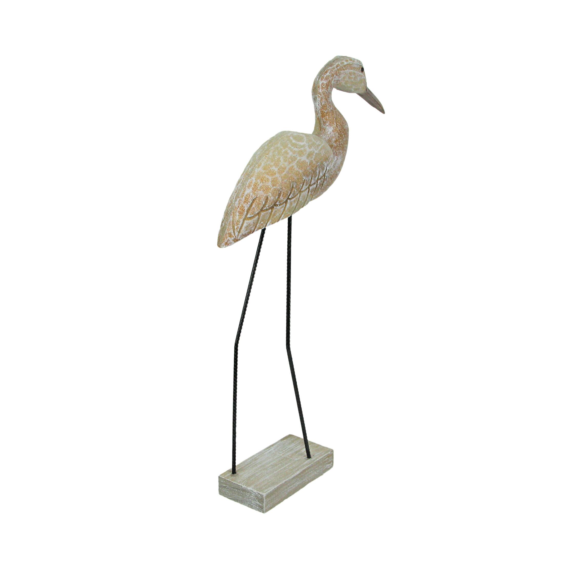 Alt View 2. J.D. Yeatts - 20 Inch Hand Carved White Washed Wood Heron Bird Statue Home Coastal Decor Sculpture - Brown.