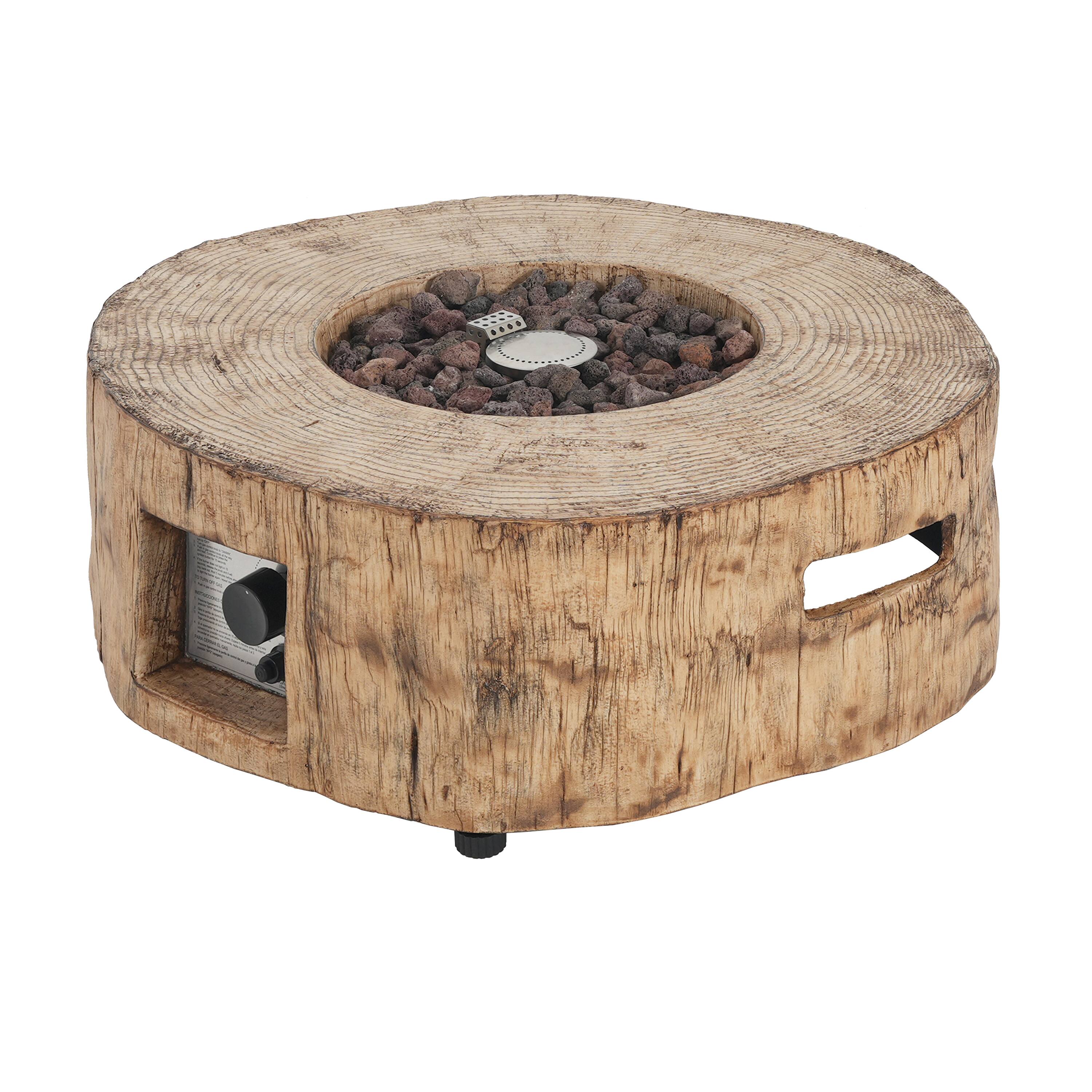 Back. TinyHomie - Patio MGO Propane Fire Pit Wood Pattern Brown Tank Cover Not Provided.