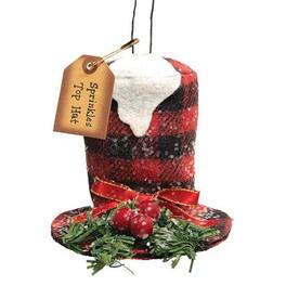 BreeBe - *Sprinkles Buffalo Check Top Hat Ornament - Red, Black