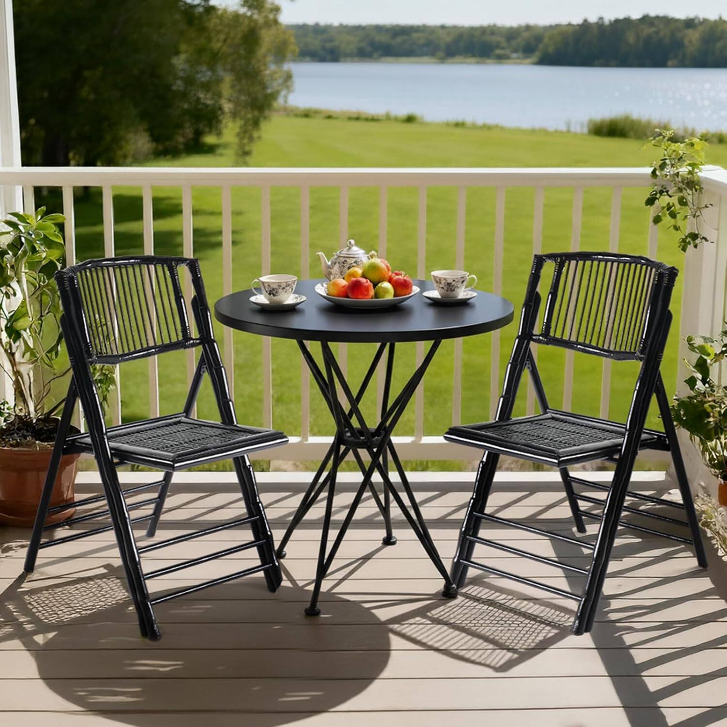 Alt View 7. Winado - 4PCS Bamboo Folding Chair, Foldable Dining Wooden Chairs for Outdoor Indoor Patio Porch Wedding Party Event Camping - Black.