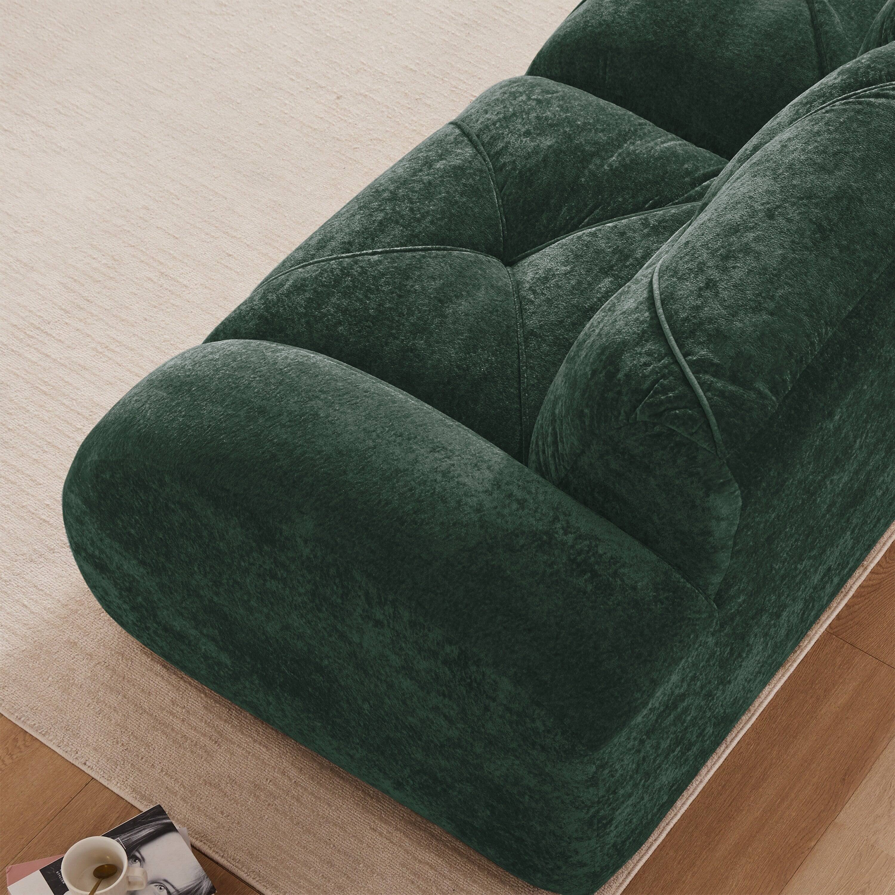 Alt View 6. Boyel Living - L Shaped Velvet Tufted Sofa Movable Ottoman 32D HD Sponge Ergonomic Anti Slip Free Combo No Assembly Living Room Green - Green.