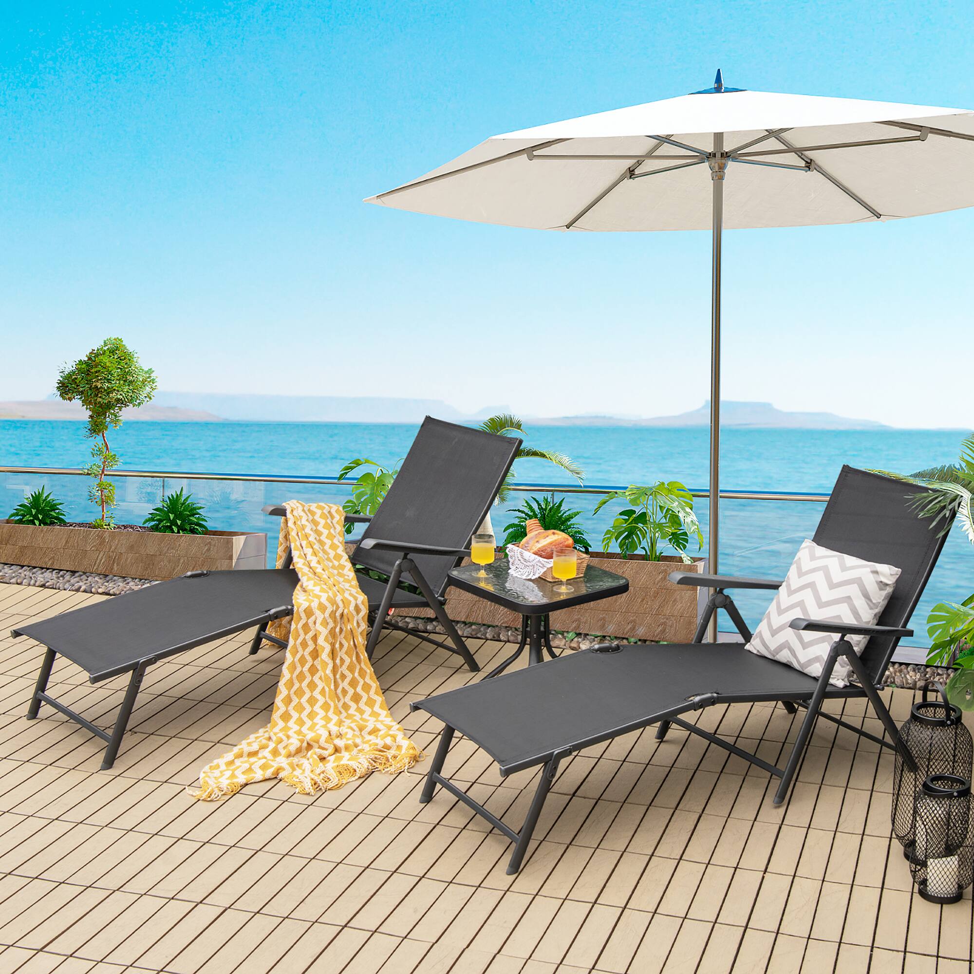 Alt View 1. Costway - Costway Patio 2 PCS Folding Chaise Lounge Chair Outdoor Portable Reclining Lounger - Black.