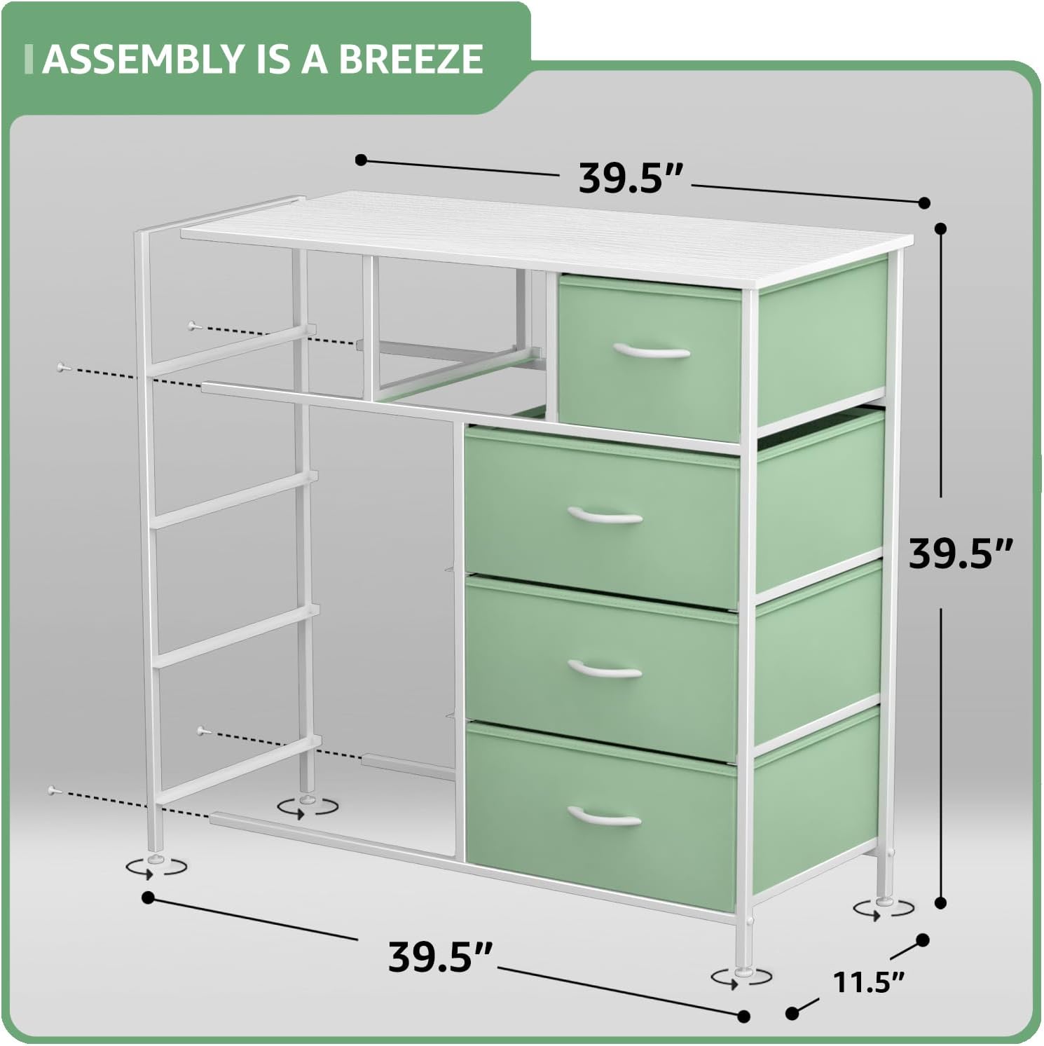 ASSEMBLY IS A BREEZE

39.5"  
39.5"  
39.5"  
11.5"