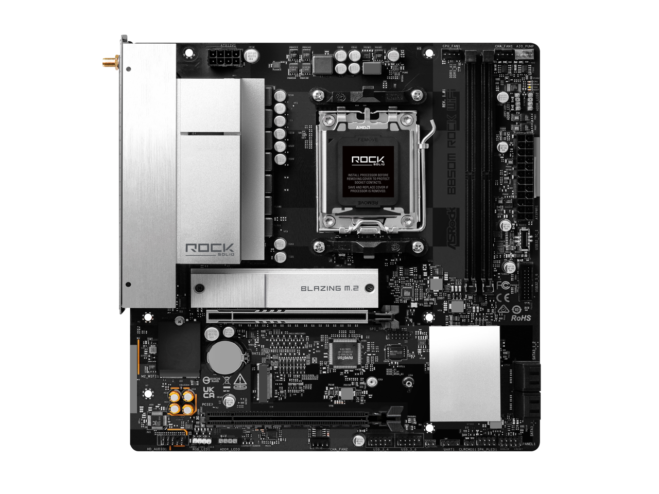 ROCK  
REMOVE  
INSTALL PROCESSOR BEFORE REMOVING SOCKET TO PROTECT SAVE AND REPLACE COVER IF AMOUNT OF PRESSURE IS REQUIRED  
BLAZING m.2  
ROHS  
BUS