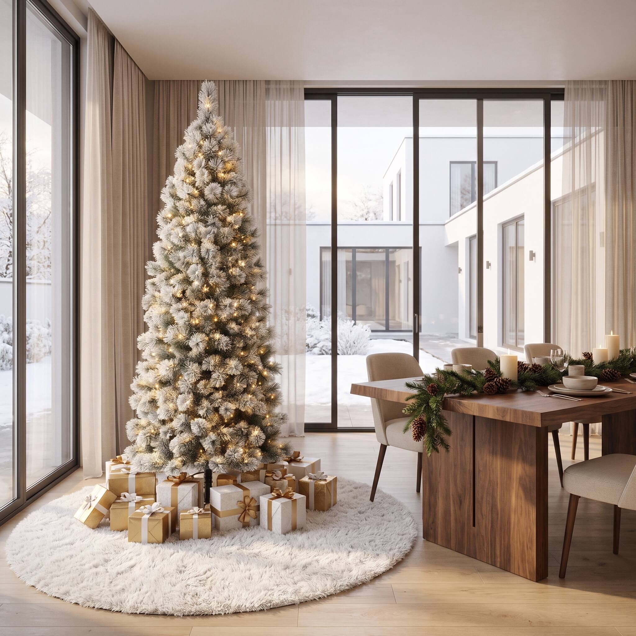 Alt View 9. Glitzhome - 7.5ft Pre-Lit Flocked Pencil Pine Artificial Christmas Tree with 350 Lights - White.